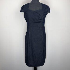 Kim & Co. Women’s Faux Wrap Sheath Dress L Blue Denim Look Cap Sleeve Stretch